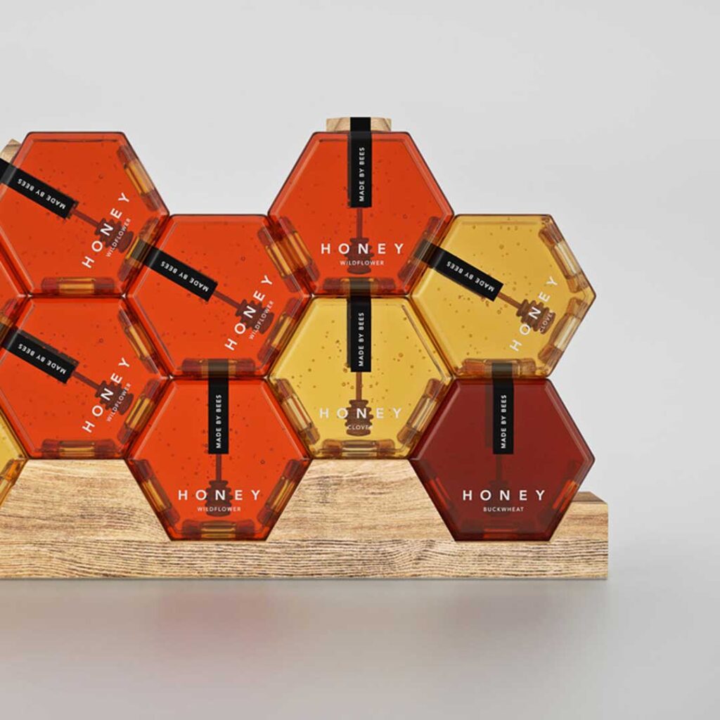 ظرف شیشه‌ای عسل یک کیلوگرمی و طراحی بسته‌بندی عسل براساس طبیعتِ محصول