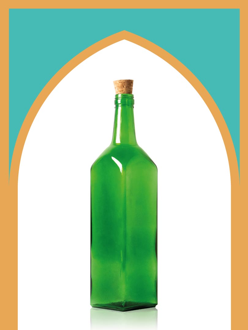 خرید بطری شیشه‌ای سبز جام کوچک با درب چوب پنبه‌ای | یک لیتری